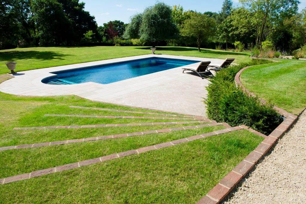 A swimming pool in a garden