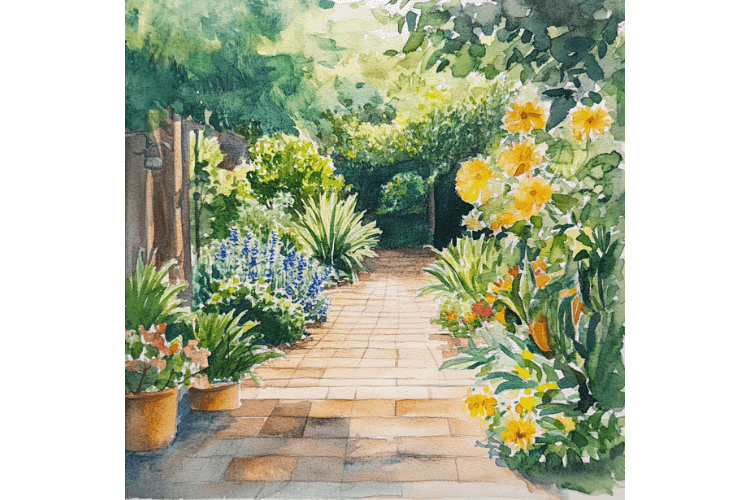 watercolour of garden watercolour of garden
