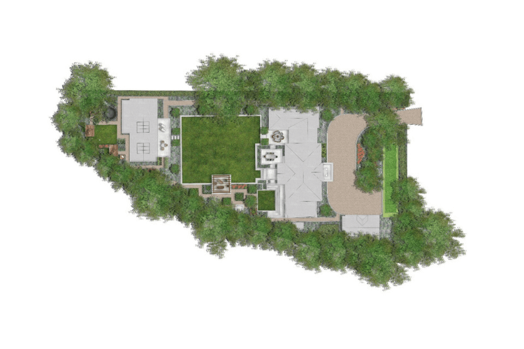 A 3D plan of a garden