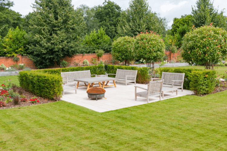 outdoor seating in formal garden