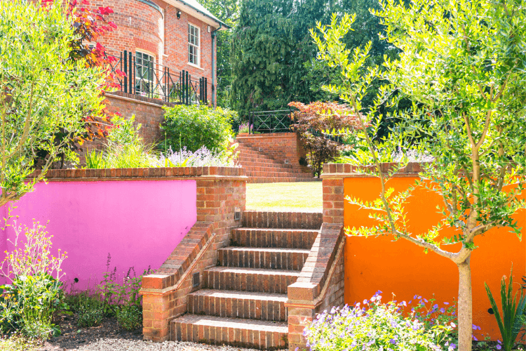 confident coloured walls in a garden