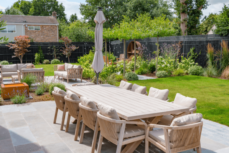 large garden dining area
