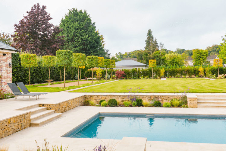 view from seating area across lawn