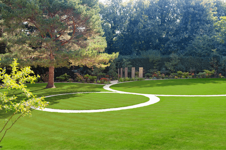 large lawn with circle design