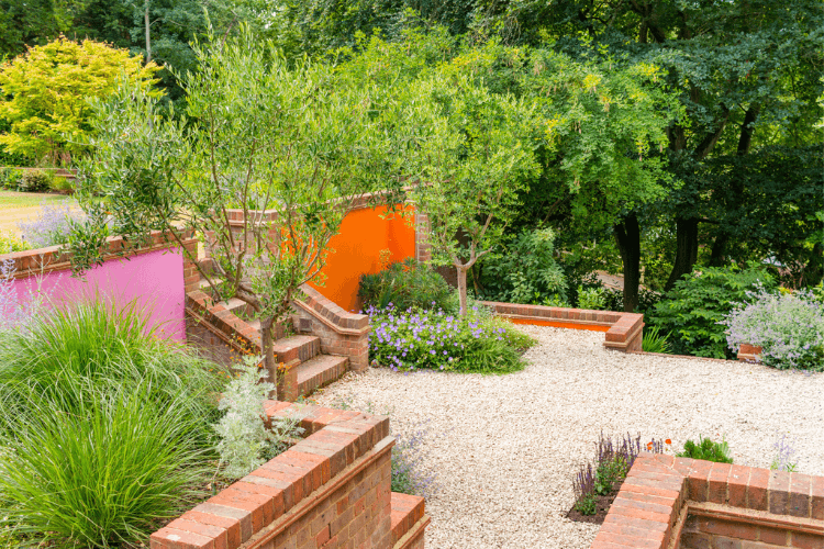 bold coloured walls in garden