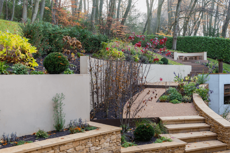 bespoke seating in steep garden