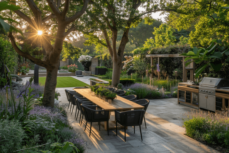 contemporary garden terrace designed for outdoor dining and entertaining