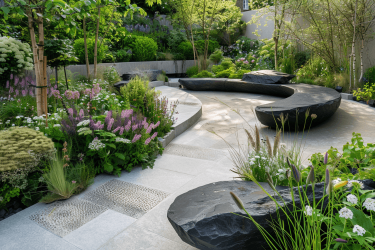 Modern garden with planting and seating