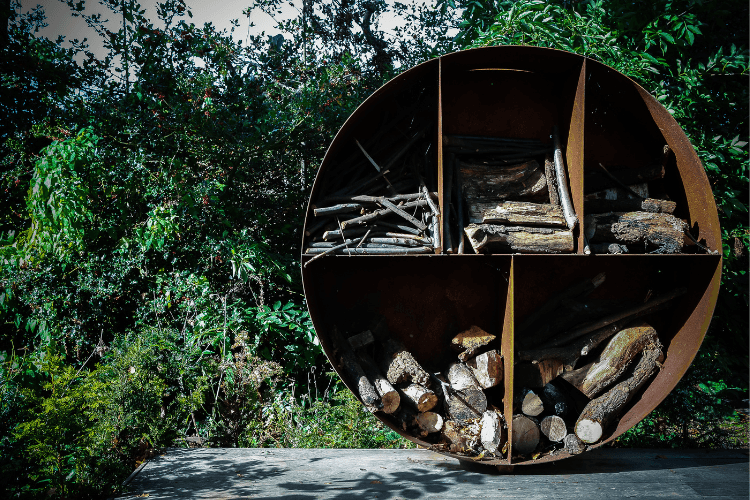 modern circular wood storage for fire pit