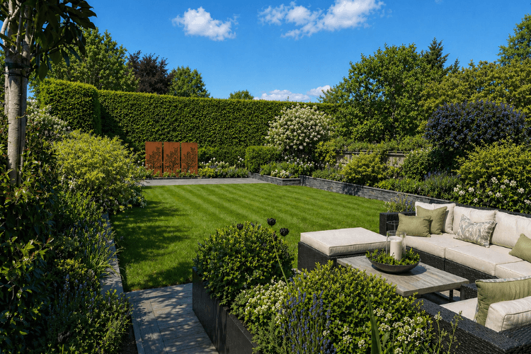 luxury small garden with seating